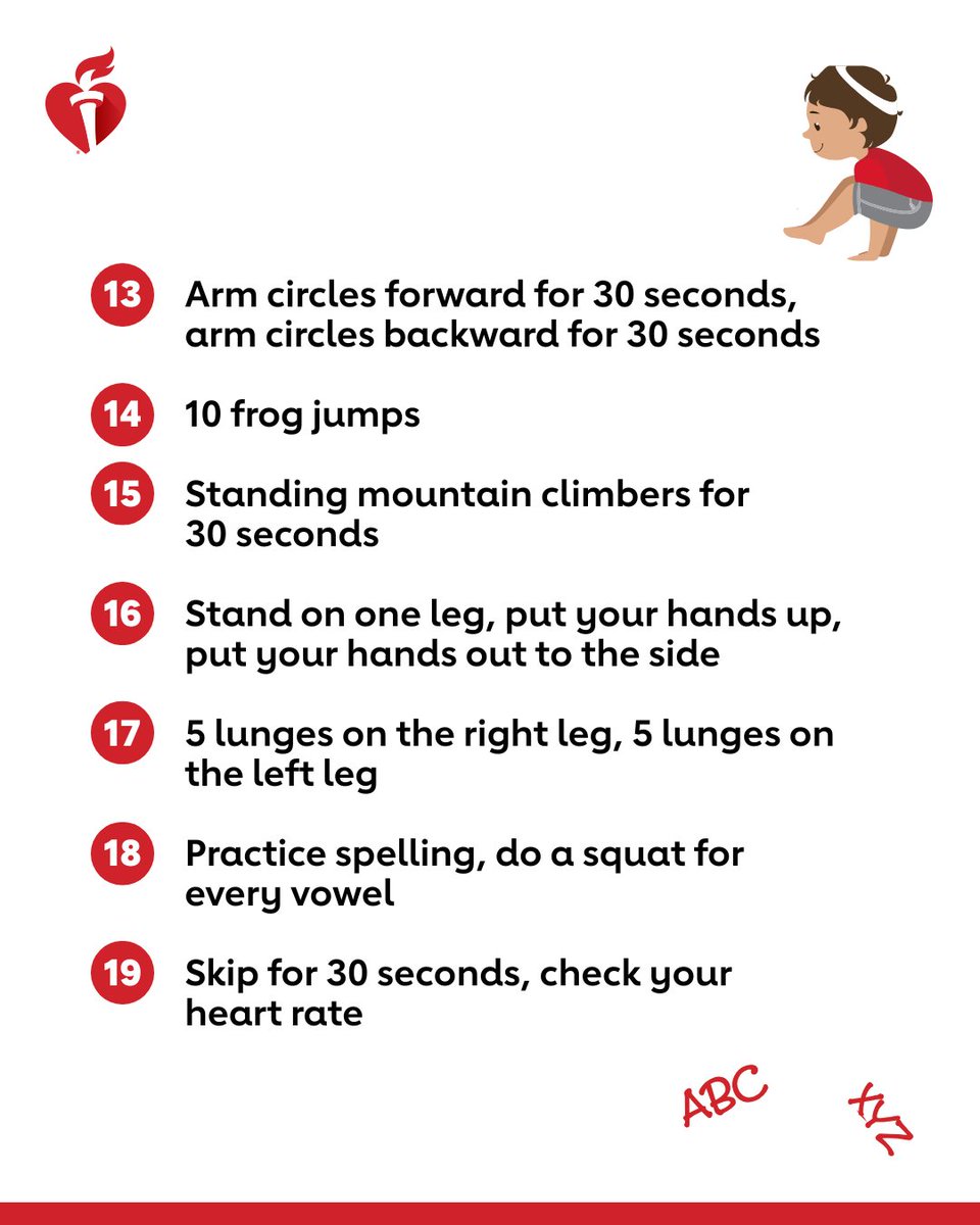 American_Heart's tweet image. Too hot outside? Take the workout inside. These 25 fun activities will have the whole family smiling and moving.