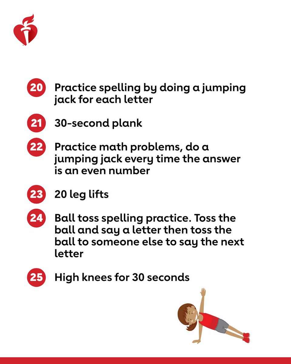 American_Heart's tweet image. Too hot outside? Take the workout inside. These 25 fun activities will have the whole family smiling and moving.