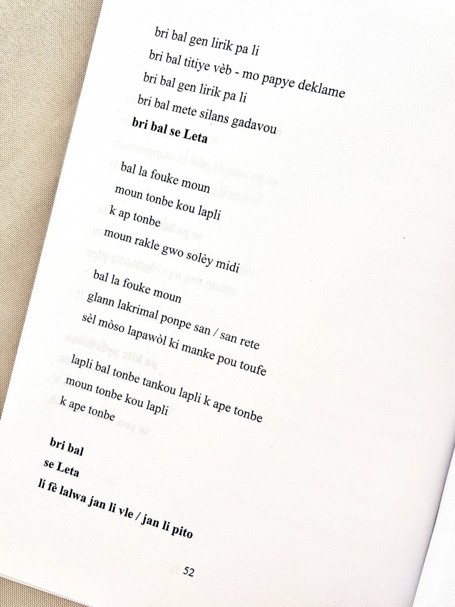 [ YON GOUT SAN ANKÒ ] 

(…)

Bri bal
Se leta
Li fè lalwa jan li vle 
Jan li pito.

Rekèy BOUT SOUF, paj 52
©️<a href="/PhilippesonJste/">Philippeson JUSTE</a>