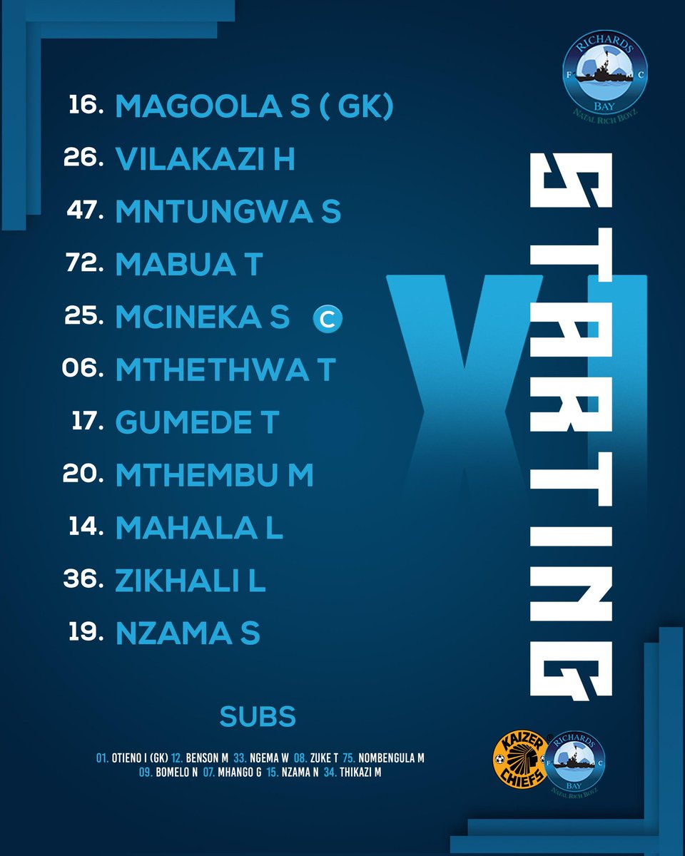📰 TEAM NEWS

▪︎Siyabonga Nzama in the Starting XI 
▪︎Benson Mangolo &amp; Ntokozo Nzama makes the  match day

#NatalRichBoyZ