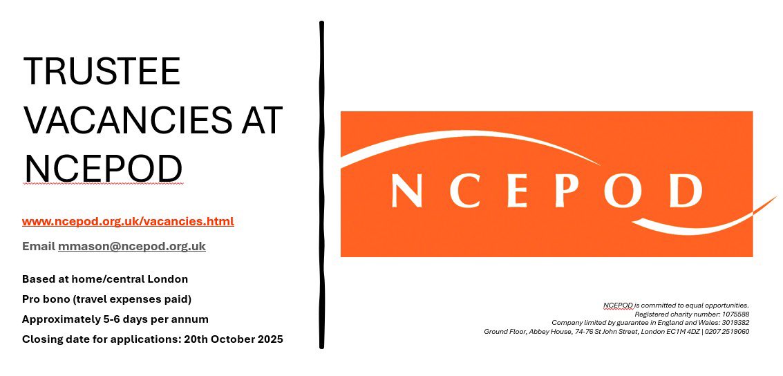 NCEPOD (@ncepod) on Twitter photo NCEPOD are recruiting additional trustees. If you would like to know more about the role see our advert here: ncepod.org.uk/vacancies.html
<a href="/ilovepathology/">Dr Suzy Lishman CBE 👩🏻🔬</a> <a href="/RCSnews/">The Royal College of Surgeons of England</a> <a href="/RCoANews/">Royal College of Anaesthetists</a> <a href="/RCollEM/">Royal College of Emergency Medicine</a> <a href="/RCPCH_and_Us/">RCPCH_and_Us</a> <a href="/RCRadiologists/">The Royal College of Radiologists</a> <a href="/rcgp/">Royal College of General Practitioners</a> <a href="/Assoc_Anaes/">Association of Anaesthetists</a> <a href="/asgbi/">ASGBI</a> <a href="/theRCOT/">Royal College of Occupational Therapists</a> <a href="/RCPhysicians/">Royal College of Physicians</a> <a href="/FICMNews/">FICMNews</a> <a href="/RCObsGyn/">RoyalCollegeObsGyn</a> NCEPOD are recruiting additional trustees. If you would like to know more about the role see our advert here: ncepod.org.uk/vacancies.html
<a href="/ilovepathology/">Dr Suzy Lishman CBE 👩🏻🔬</a> <a href="/RCSnews/">The Royal College of Surgeons of England</a> <a href="/RCoANews/">Royal College of Anaesthetists</a> <a href="/RCollEM/">Royal College of Emergency Medicine</a> <a href="/RCPCH_and_Us/">RCPCH_and_Us</a> <a href="/RCRadiologists/">The Royal College of Radiologists</a> <a href="/rcgp/">Royal College of General Practitioners</a> <a href="/Assoc_Anaes/">Association of Anaesthetists</a> <a href="/asgbi/">ASGBI</a> <a href="/theRCOT/">Royal College of Occupational Therapists</a> <a href="/RCPhysicians/">Royal College of Physicians</a> <a href="/FICMNews/">FICMNews</a> <a href="/RCObsGyn/">RoyalCollegeObsGyn</a>