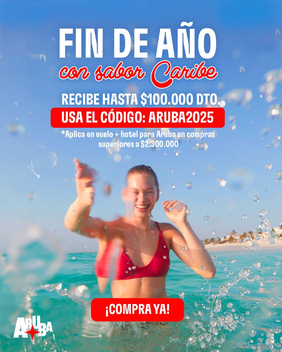 atrapaloCOL's tweet photo. 🔥 ¿Tu plan para fin de año?
Una maleta ligera, bikini, brisa tropical… y Aruba 💃🌴
Cierra el año como se debe: ¡con ritmo caribeño y los pies en la arena!
👉 Reserva ya tu escapada: https://t.co/nNCA3iyino 👈

#atrapalo #findeañoenaruba #viajesquetransforman #aruba https://t.co/D3VmpFGiIl