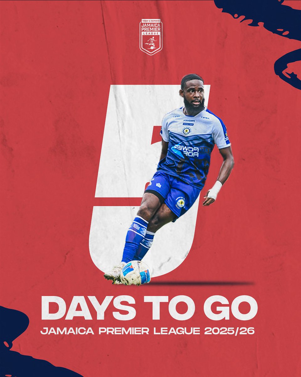 🚨⚽ Only 5 DAYS TO GO 🚨

The countdown is on to the Jamaica Premier League 2025/26 🏆🔥 Get ready for the passion, the rivalries, and the unforgettable moments as Jamaica’s top clubs battle for supremacy. 🇯🇲💥

📅 Mark your calendars.
🏟️ The stage is set — are you?

#JPL