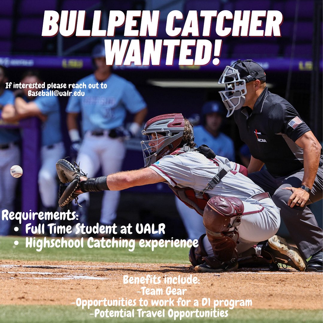 Little Rock Trojan Baseball (@littlerockbsb) on Twitter photo Interested in joining Little Rock Baseball as a Bullpen Catcher / Student Manager?
Reach out to Baseball@ualr.edu if you are interested to hear more detailsâźď¸ Interested in joining Little Rock Baseball as a Bullpen Catcher / Student Manager?
Reach out to Baseball@ualr.edu if you are interested to hear more detailsâźď¸