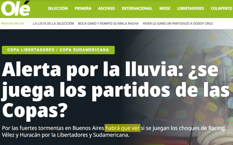 Antes de salir a la cancha, informate con Olé.