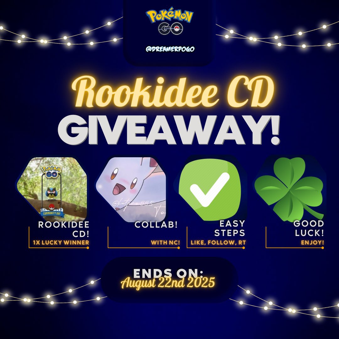Rookidee #CommunityDay Collab Giveaway! 🐦

✅Follow me and <a href="/NC42885118/">✨💯🤴NC ⚡️🤟💛</a> 
✅Like this post
✅Retweet this post (extra entry!)

This giveaway will end on August 22nd! 🙌

Good luck everyone! ✌️

#PokemonGO | #PokemonGOApp