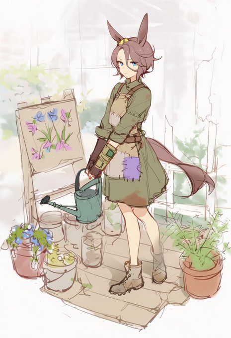 #ウマ娘falloutダービー ナリタタイシン 花屋。なのだが有名な花の種がなかなか手に入らず毎日苦労している。ビワハヤヒデとウイニングチケットとは親友。小さい体で毎日ハードに花屋で働いている。当然農作物も作っている。彼女とのロマンスは花の種を集めて培養し、量産することである。