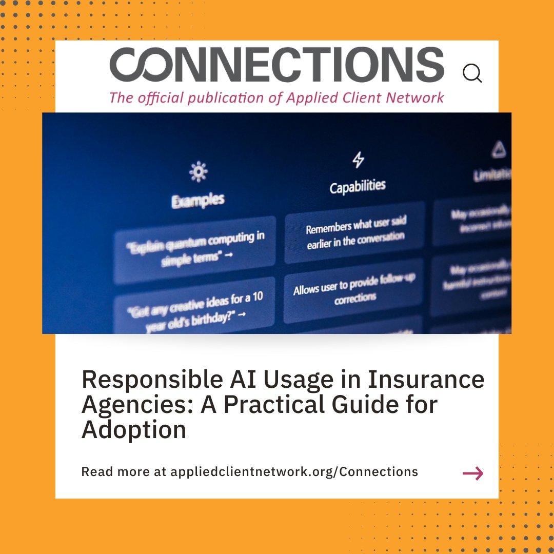 Generative AI tools like ChatGPT &amp; Copilot are reshaping how independent insurance agencies operate, offering new ways to streamline workflows and enhance client engagement. Learn how agencies can harness AI without compromising compliance or client trust. appliedclientnetwork.org/Connections-Pu…