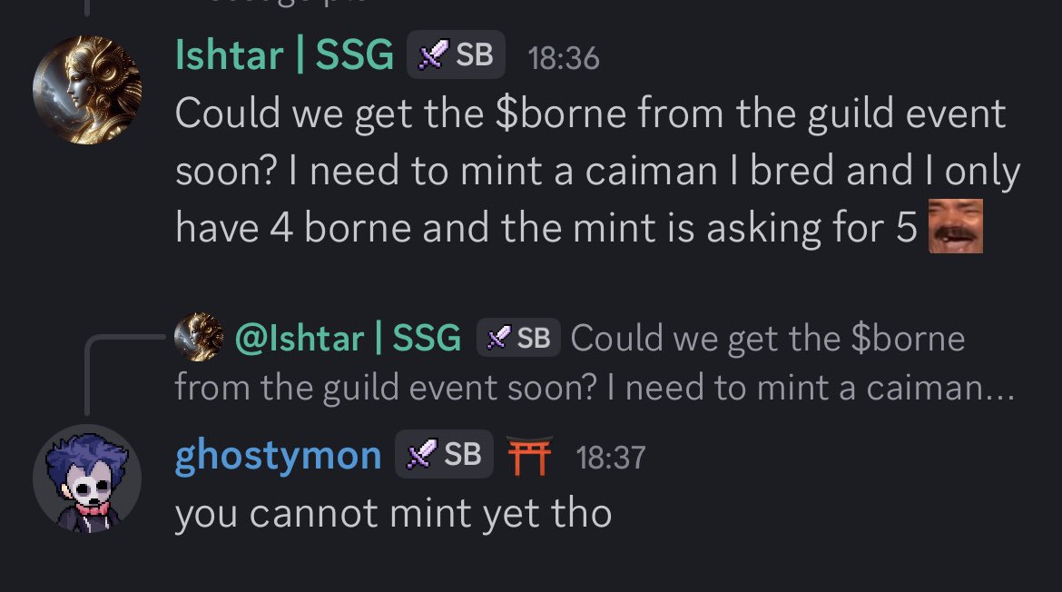 0xLiquidated0x's tweet image. 🚨BIG News on $Borne TGE by @0xghosty in the official @Spellbornegame discord🚨

1️⃣ what are the next steps for spellborne game and devs ? 

🔺TGE 
🔺market places 
🔺more events
🔺content expansion 
🔺GUILD tokens and economy! Wen $susu ?!?!

2️⃣ WEN $Borne from EGW (guild event)…