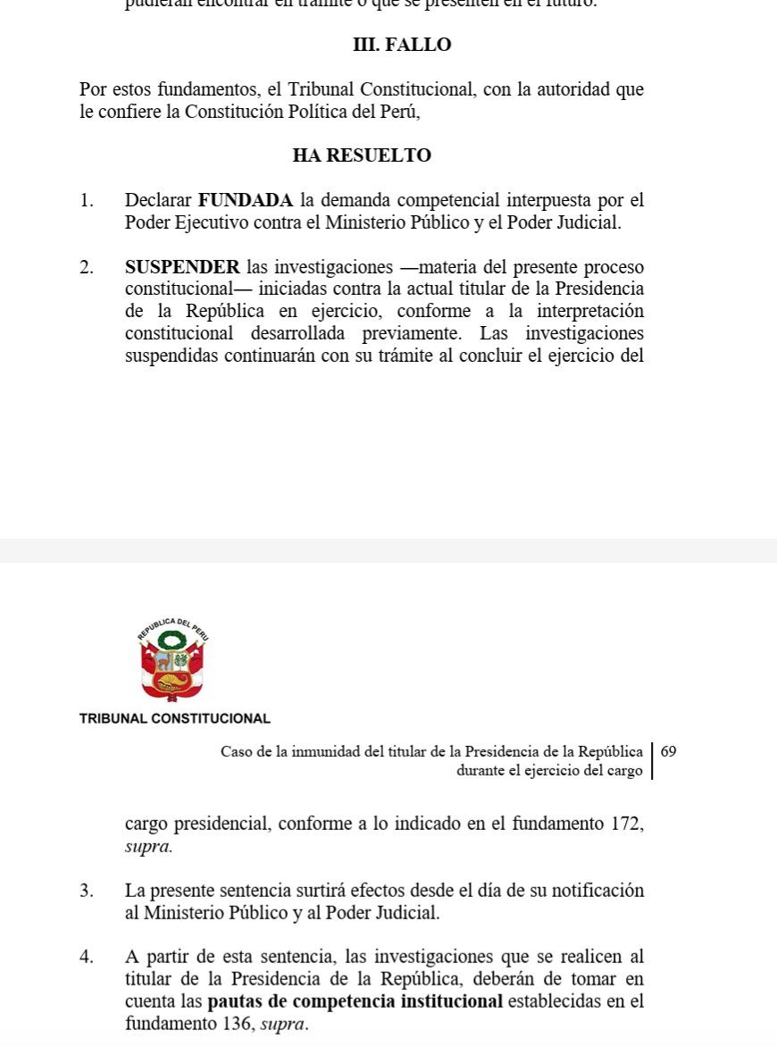 jsudaka's tweet photo. 🚨El Tribunal Constitucional blinda a Dina Boluarte y suspende todas las investigaciones que hay contra ella. 

Retoma el criterio de solo investigar cuando acabe el mandato, y con ello facilita que la presidenta desaparezca evidencias de los delitos en los que pueda incurrir. https://t.co/imMQgCqLyb