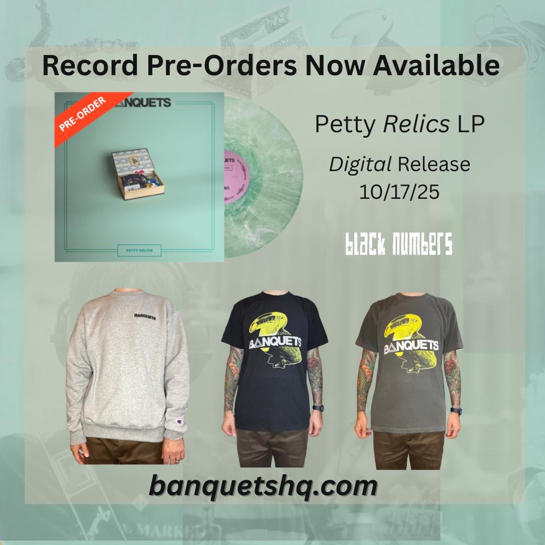 banquetsHQ's tweet image. In April of 2025, we went to Philadelphia to make our 4th LP with Andy Clarke at Retro City Studios.

“Petty Relics” is out 10.17.25 on Black Numbers. Vinyl is available for pre-order now. You can hear the first single now over at ChorusFM.