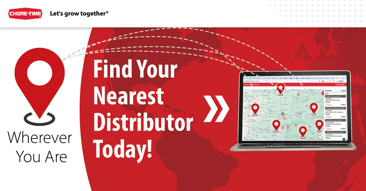 📍 Local Support. Global Strength 🐔
No matter where your farm is located, trusted Chore-Time distributors are ready to support you with the parts, service, expertise and solutions your operation needs—when you need them.

Find your nearest distributor: choretime.com/distributor-lo…