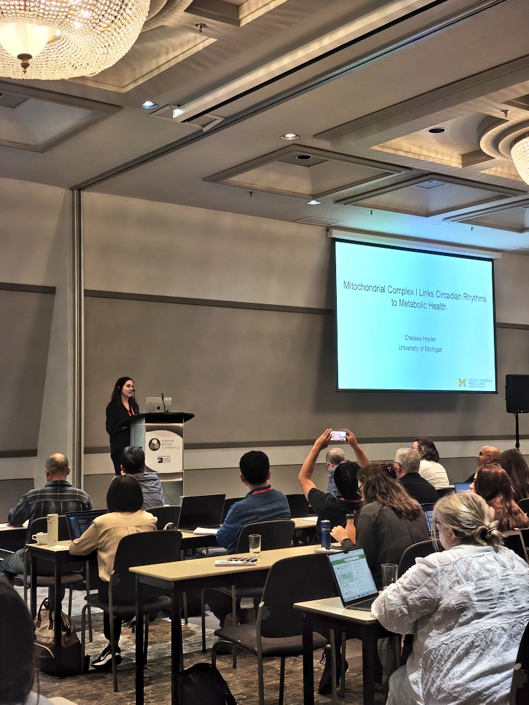 We welcome Chelsea Hepler from the University of Michigan! 🎤 
In her short talk, she’s exploring how circadian rhythms shape metabolic health ⏰

#ABC2025 #AdiposeBiology