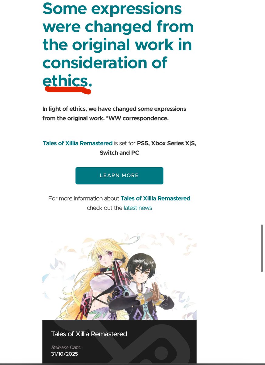 Tales of Xillia Remastered has been censored