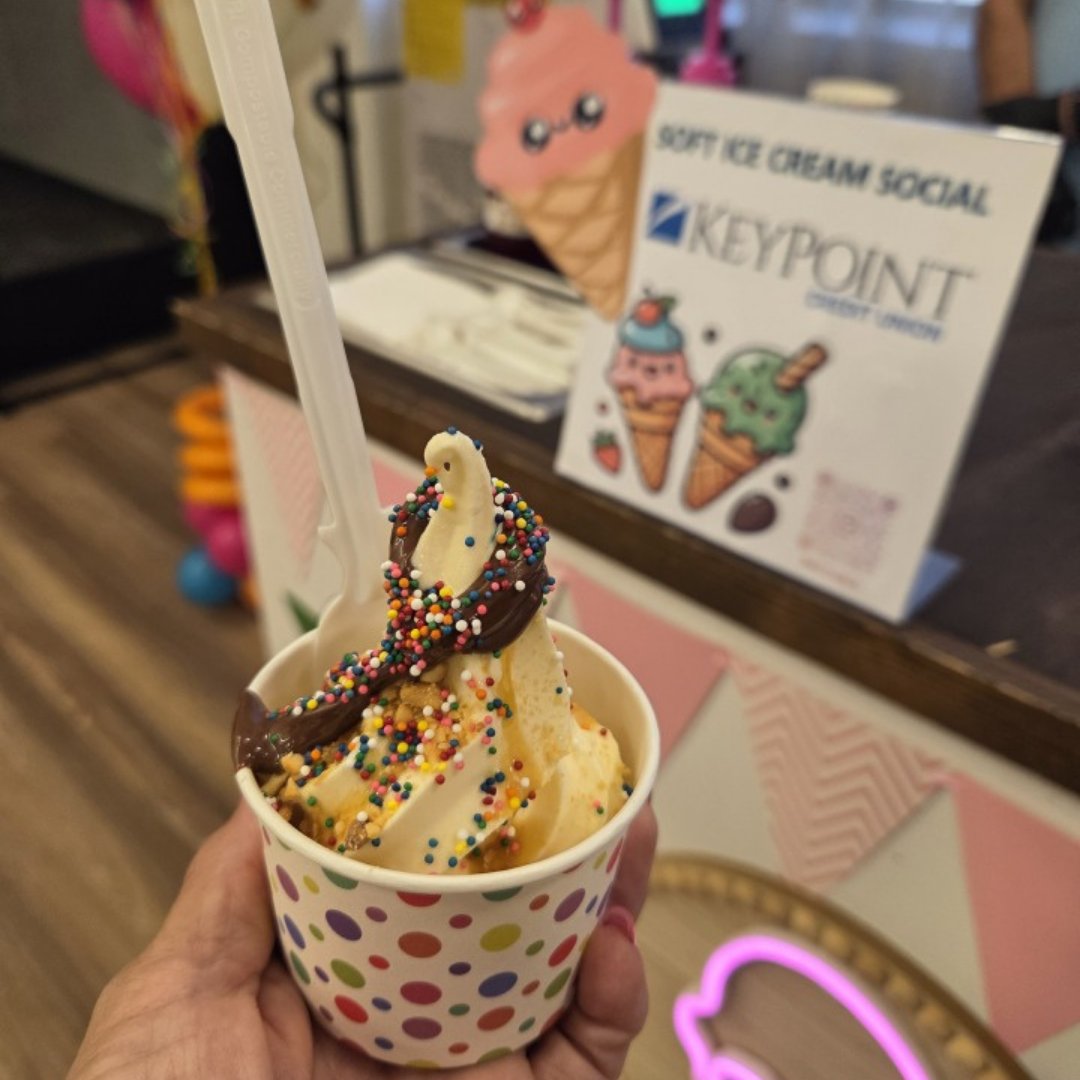 KeyPointCU's tweet image. Summer is still in full swing at KeyPoint HQ! Our team indulged in sweet sundaes, fun games, and great times with coworkers. This ice cream social was the sweetest midweek delight! #KeyPointCreditUnion #kpcu