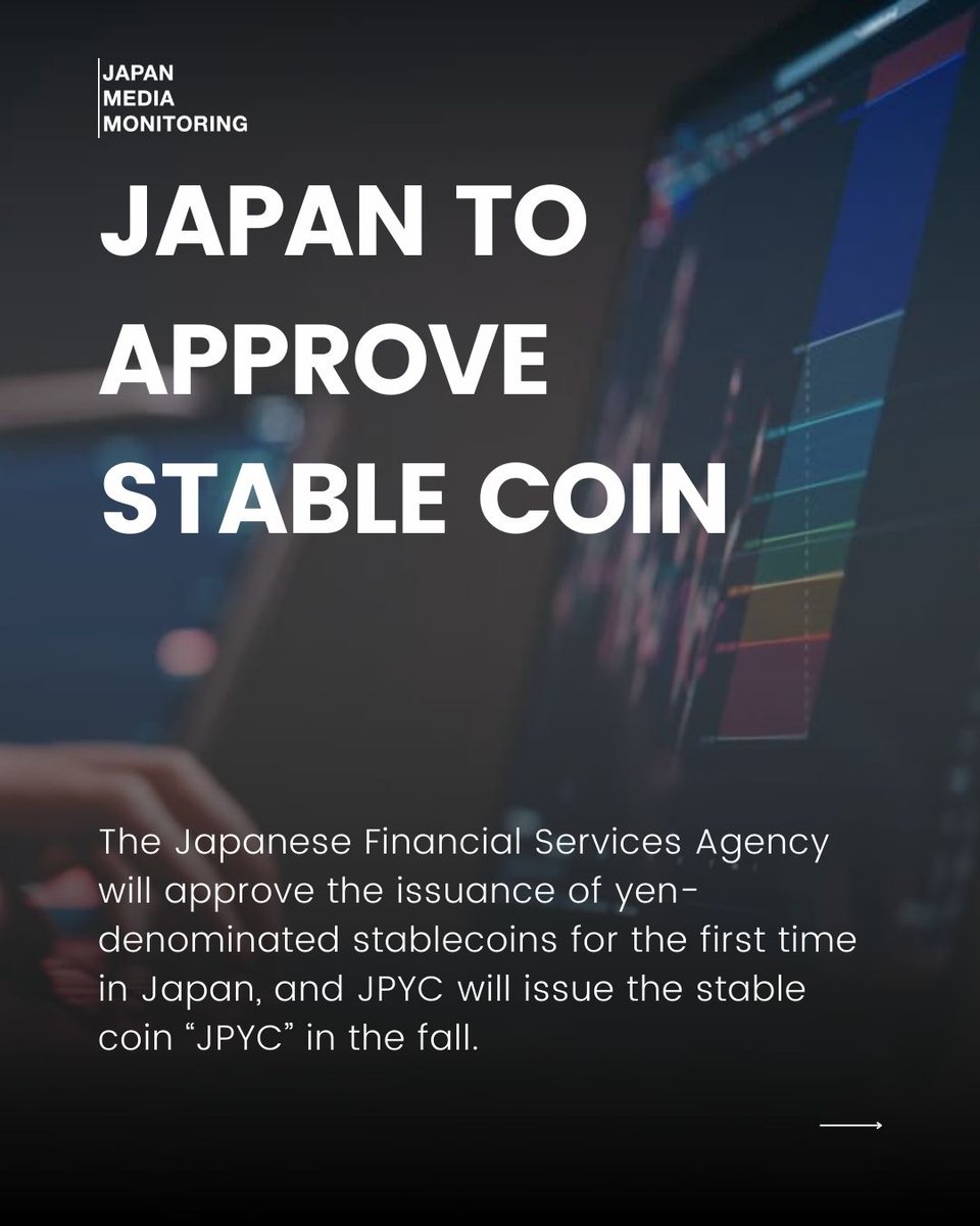 JPN_MM's tweet photo. The Japanese Financial Services Agency will approve the issuance of yen-denominated stablecoins for the first time in Japan, and JPYC will issue the stable coin “JPYC” in the fall. 

(Source: Nihon Keizai Shimbun)

#CryptoCurrency #BlockChain #Japan #News #JapanNews #JapanToday https://t.co/EAmKDBqdFN