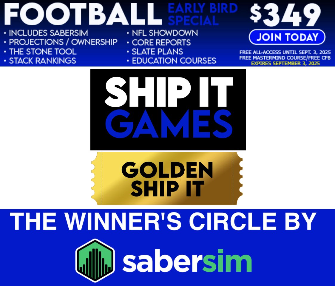 ShipItNation's tweet image. 🚨FOOTBALL EARLY BIRD🚨

24HRS LEFT! ⏳

Get our Football Early Bird Special
(including @SaberSim)

FREE bonuses:

1) All-Access until Sept. 3/25

2) 5 Ship It Games Bonus Ballots

3) Winner’s Circle loyalty program

4) College Football for the entire season

Links ⤵️

#SHIPIT 🚀