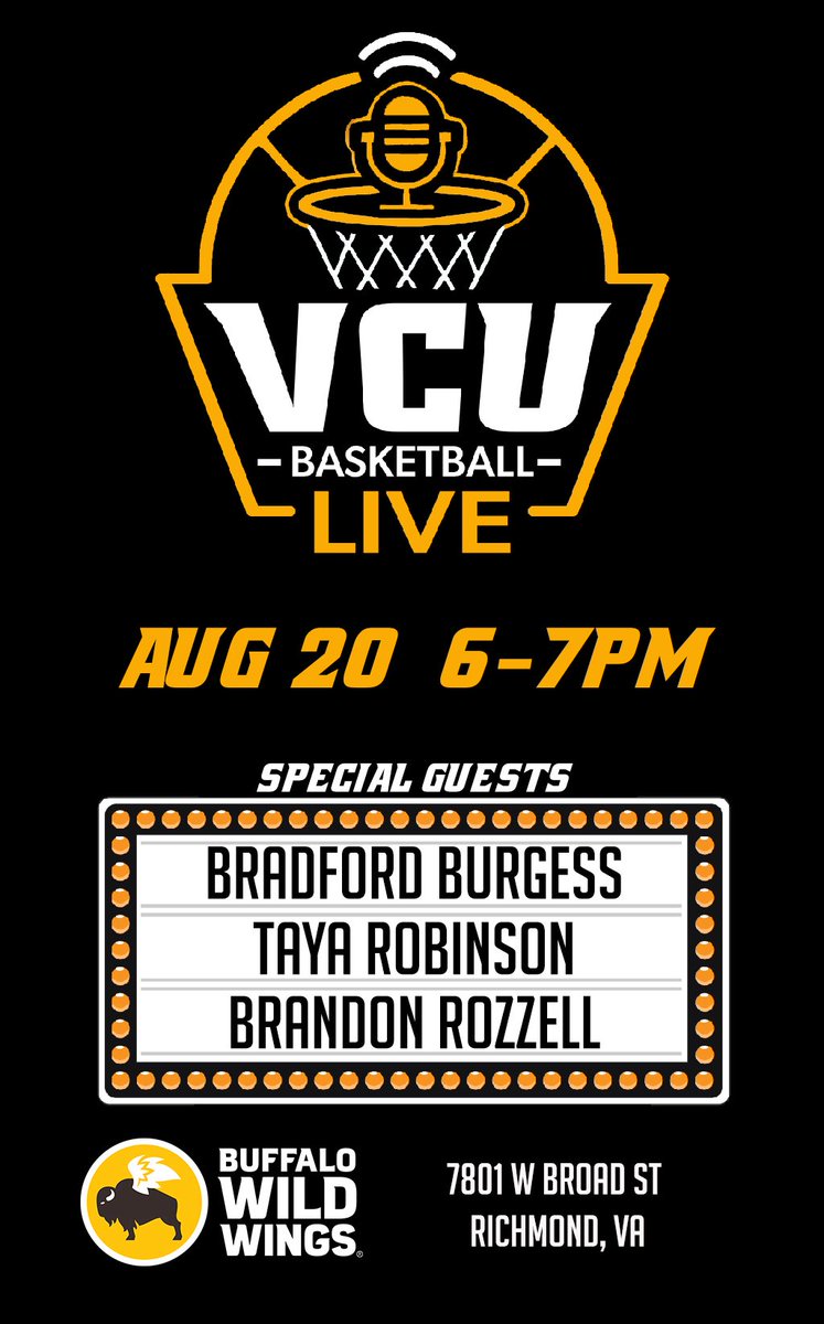 VCU Athletics (@vcuathletics) on Twitter photo catch us tomorrow at the Broad Street <a href="/BWWings/">Buffalo Wild Wings</a> with some special guests from <a href="/VCU_Hoops/">VCU Basketball</a> and <a href="/VCUWBB/">VCU Women's Basketball</a> ๐ catch us tomorrow at the Broad Street <a href="/BWWings/">Buffalo Wild Wings</a> with some special guests from <a href="/VCU_Hoops/">VCU Basketball</a> and <a href="/VCUWBB/">VCU Women's Basketball</a> ๐