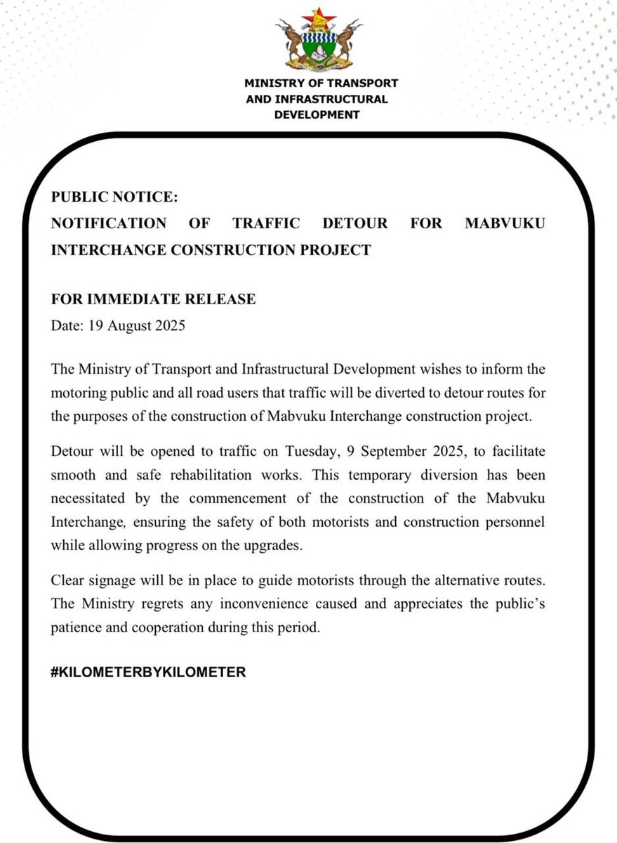 Mabvuku interchange Public Notice!