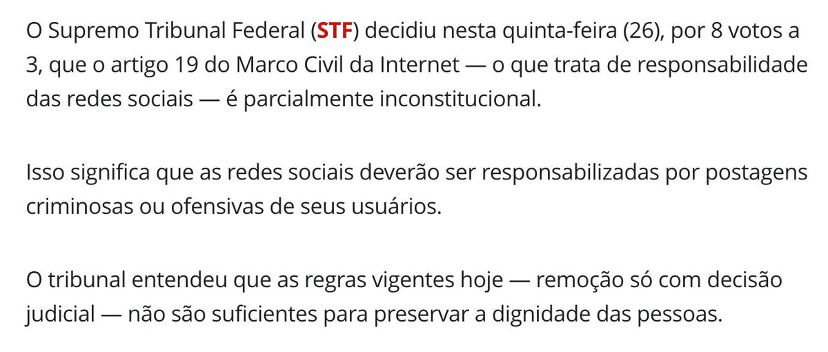 Um fio curto sobre por que eu não acho que forçar as redes sociais a barrar conteúdo ilegal através de censura prévia (a rede analisa e toma a decisão se o conteúdo é ilegal ou não sem precisar de decisão judicial) é uma boa ideia 👇