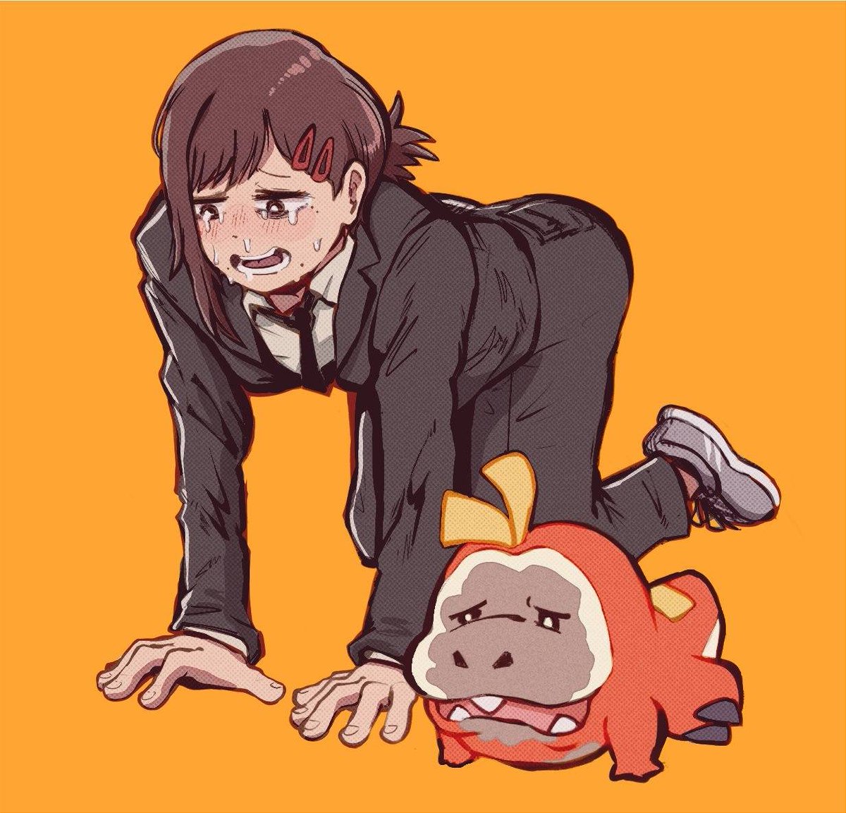 Kiobarts's tweet image. they both suffer 
#kobeni #fuecoco #pokemon #chainsawman