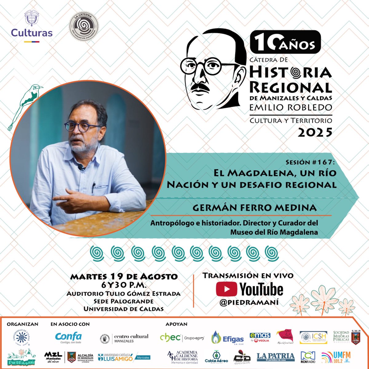 piedramani's tweet photo. Las historias y retos para la región de nuestro río Magdalena, son enormes! Invitan @udecaldas @confacaldas @CHECGrupoEPM @EMASManizales @efigas_oficial @Banrepcultural @CiudadManizale @mincultura @lapatriacom @EmisoraUMFM
@uluisamigomls los esperamos https://t.co/Bbi8w4LdLB