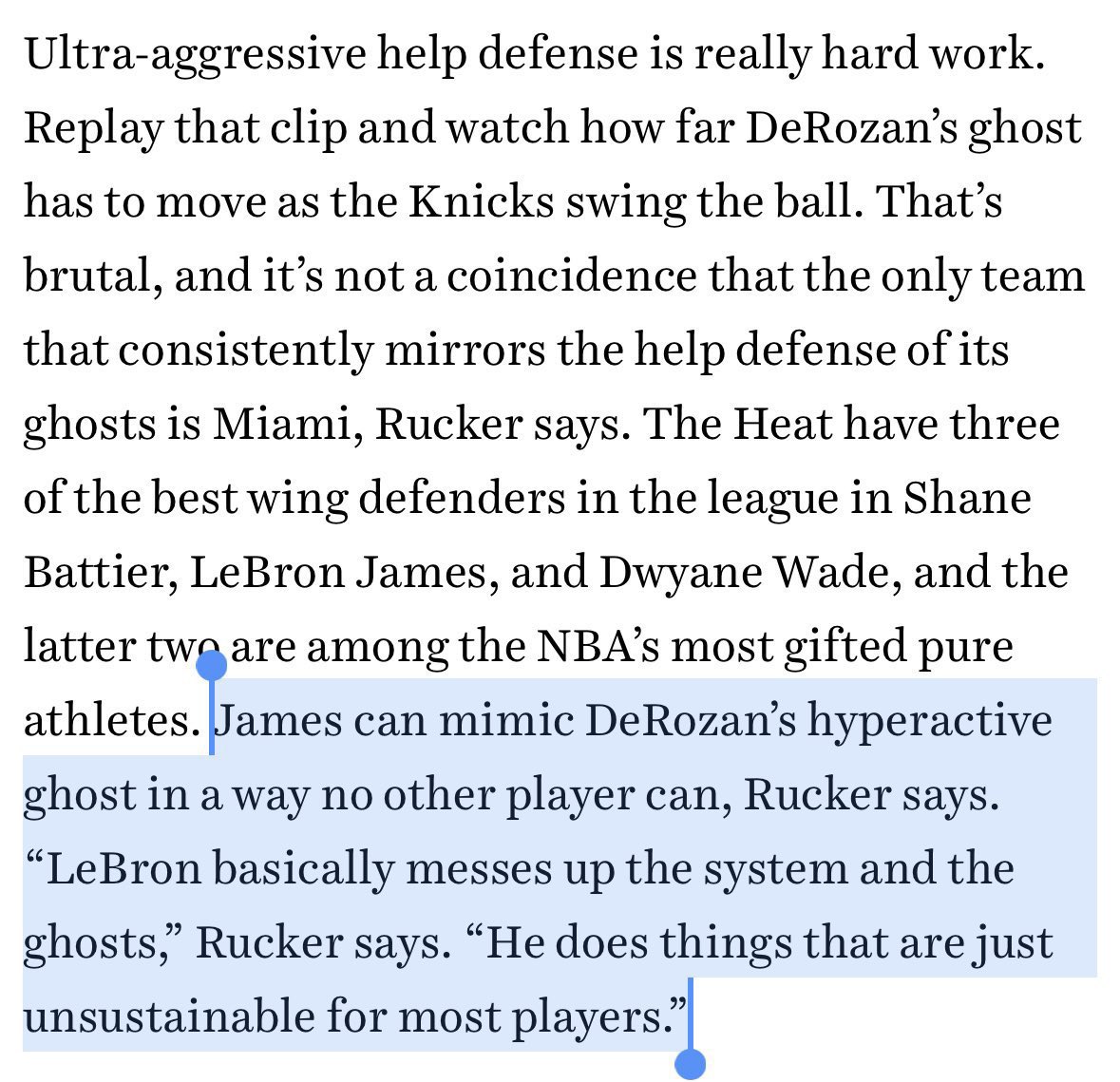 Peak LeBron James wasn’t just the best perimeter defender in the league, he was arguably the best non-big help defender of all time.

According to the Toronto Raptors’ analytics staff, he outperformed a computerized version of the perfect NBA defender.