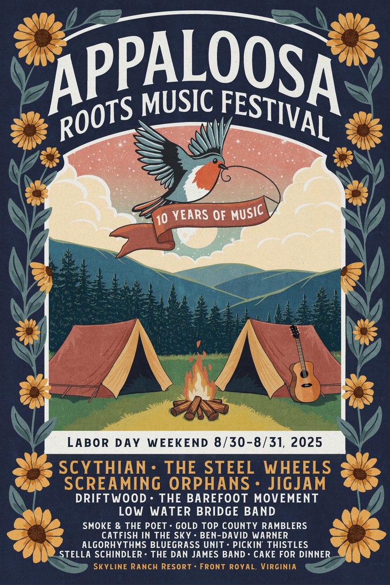 What a lineup for our big Appaloosa Festival #10!
<a href="/scythianmusic/">Scythian Music</a> <a href="/thesteelwheels/">The Steel Wheels</a> <a href="/screamingorphan/">Screaming Orphans</a> <a href="/JigJamlive/">JigJam</a> <a href="/barefootmovemnt/">TheBarefootMovement</a> <a href="/LWBBmusic/">Low Water Bridge Band</a> <a href="/GoldTopCounty/">GoldTopCo.Ramblers</a> <a href="/bendavidwarner/">Ben-David Warner</a> <a href="/stellaschindler/">stella schindler</a> 
#WhereYouFindTheNextBigThing <a href="/VisitVirginia/">visitvirginia</a>