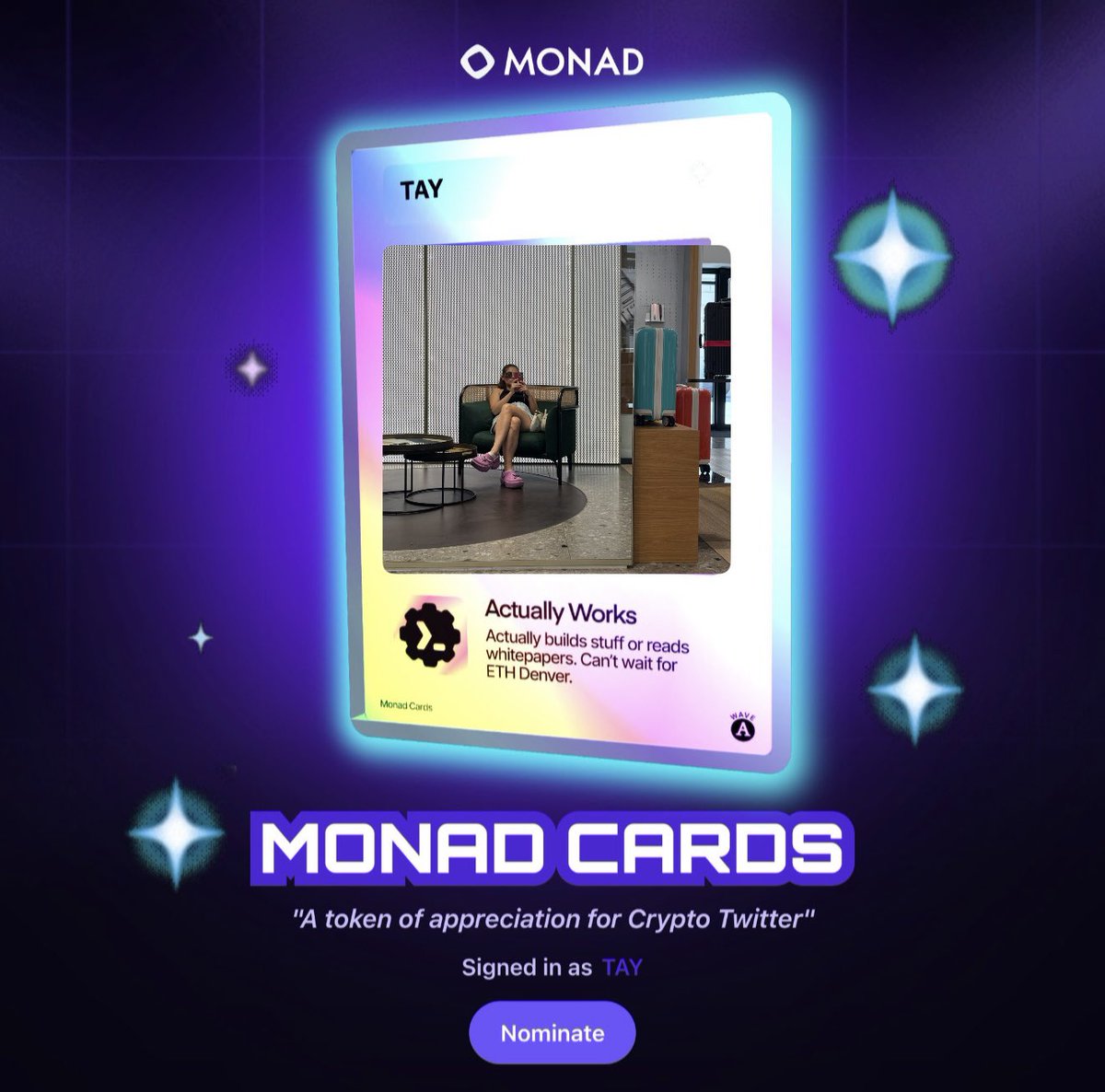 THANK YOU FOR THIS CARD

Am I part of the <a href="/monad/">Monad ⨀</a> community or not? 🤔