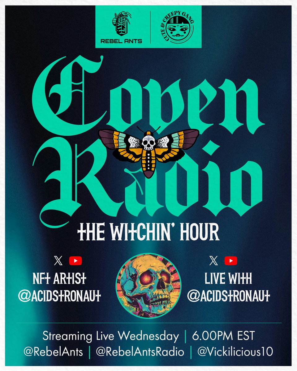 Vickilicious | Cute & Creepy Gang (@vickilicious10) on Twitter photo π LIVE SHOW ALERT π
Step into our lair! Itβs time to dive into the Vault of Acid π€π <a href="/ACIDstronaut/">ACID π½</a>
Tune in Rebels, Witches & Mortals Coven Radio Wednesday 6pm EST!
Join <a href="/D_1stknight/">1stKnight | Founder | Rebel Ants π</a> and me <a href="/Vickilicious10/">Vickilicious | Cute & Creepy Gang</a> live on X & YouTube for a live interview with <a href="/ACIDstronaut/">ACID π½</a> on his π LIVE SHOW ALERT π
Step into our lair! Itβs time to dive into the Vault of Acid π€π <a href="/ACIDstronaut/">ACID π½</a>
Tune in Rebels, Witches & Mortals Coven Radio Wednesday 6pm EST!
Join <a href="/D_1stknight/">1stKnight | Founder | Rebel Ants π</a> and me <a href="/Vickilicious10/">Vickilicious | Cute & Creepy Gang</a> live on X & YouTube for a live interview with <a href="/ACIDstronaut/">ACID π½</a> on his
