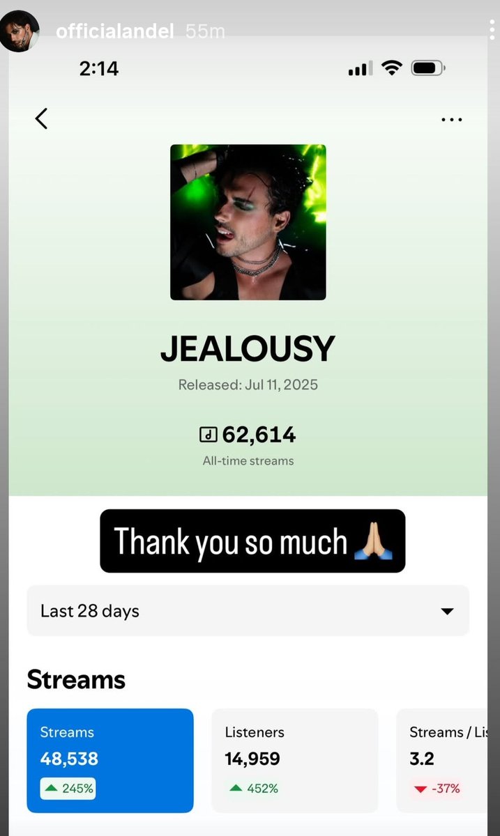 Riana333's tweet photo. It's so happy to see how much this song is still kicking ass!!😭💚. #OfficialAnDel like any other #IndependentArtist puts in the work, grinding for his #DREAMS 😤 and deserves to see those numbers keep climbing 🤩 #pop #rock
#jealousy #mensmakeup #hardworkpaysoff #LosAngelesCA https://t.co/ote2hvtHhU