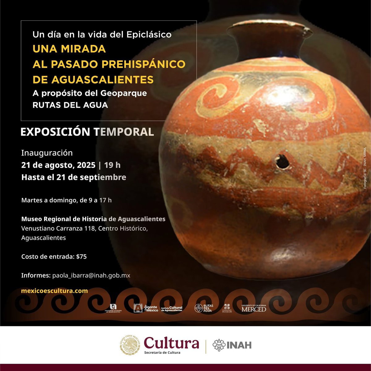 ope_cali's tweet photo. El INAH en colaboración con el ICA y la UAA, a través del Museo Regional de Historia de Aguascalientes, te invitamos a nuestra próxima exposición temporal 🤩🏛. 
La inauguración es este jueves 21 de agosto a las 19 h, con entrada libre. Aparta la fecha!📆 
¡Te esperamos! 👀 https://t.co/reejYwTCt5