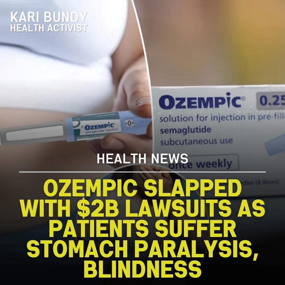 🚨 Ozempic is facing over 1,800 lawsuits in the U.S., with potential damages exceeding $2 billion. 

Patients claim the drug caused severe side effects like stomach paralysis (gastroparesis), vision loss (NAION), intestinal blockages, gallbladder issues, pancreatitis, and kidney