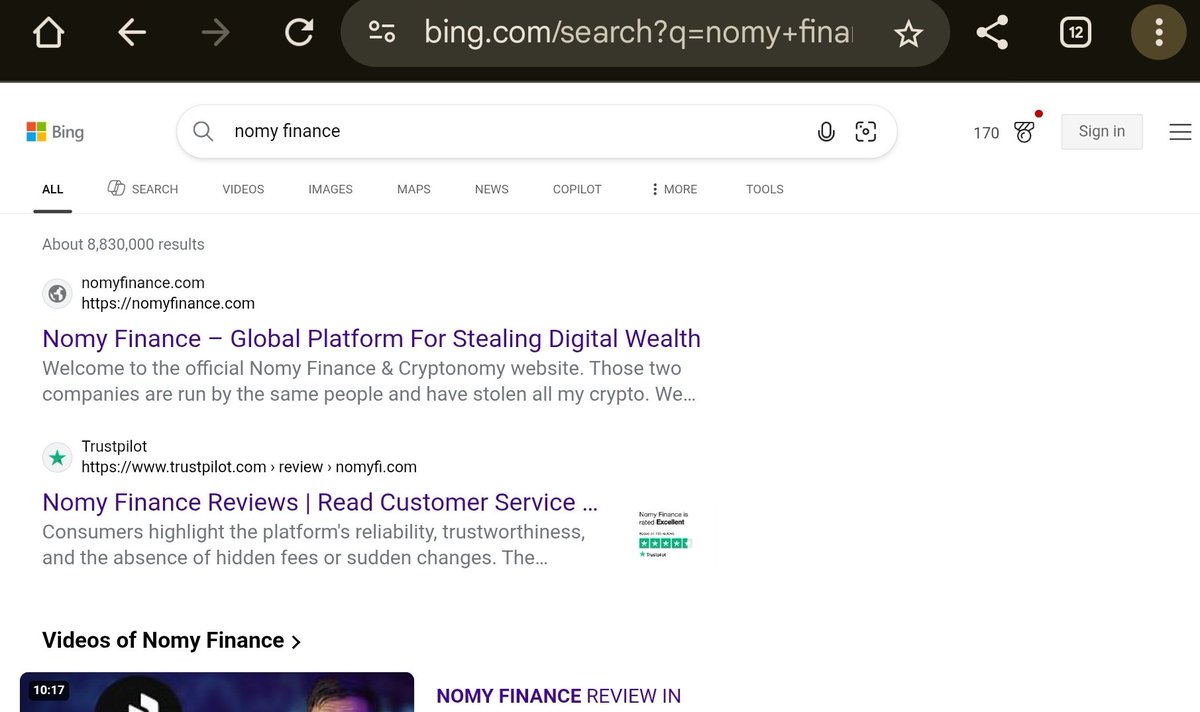 Now #1 in Bing for 'Nomy Finance' 😂😂

The scammers' website is gone from the results.  Bing's algorithm knows that nomyfinance.com is the official Nomy site! 😂🤣😂