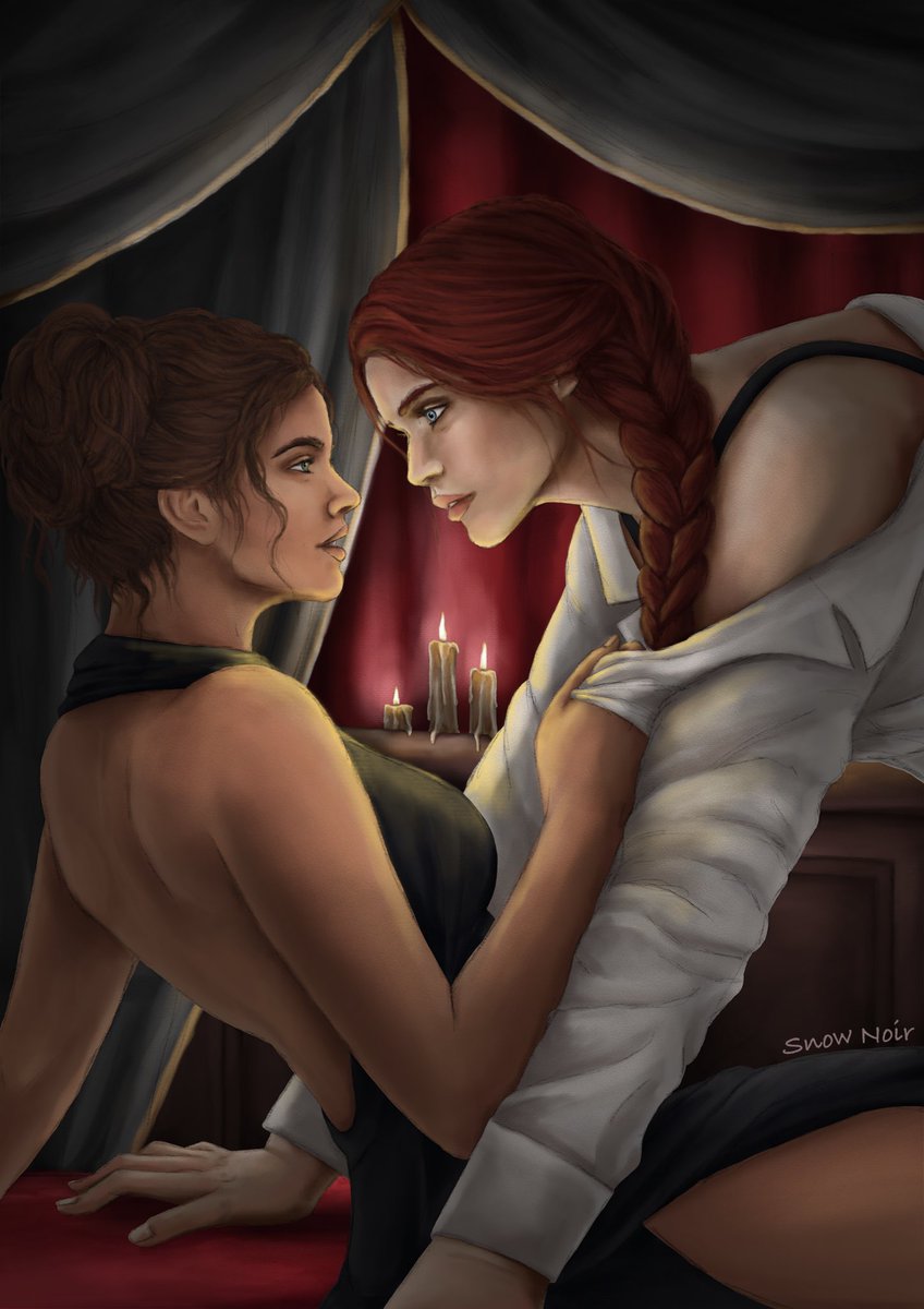 snow_noir_'s tweet photo. Quinn x Scarlett fanart from A Game of Hearts and Heists (novel by Ruby Roe) #bookart #sapphic #rubyroe https://t.co/lbBNBAxZ6m