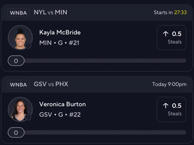 🚨FREE WNBA PRIZEPICKS ENTRY🚨

Risk 0.5U:
Kayla McBride over 0.5 steals
Veronica Burton over 0.5 steals