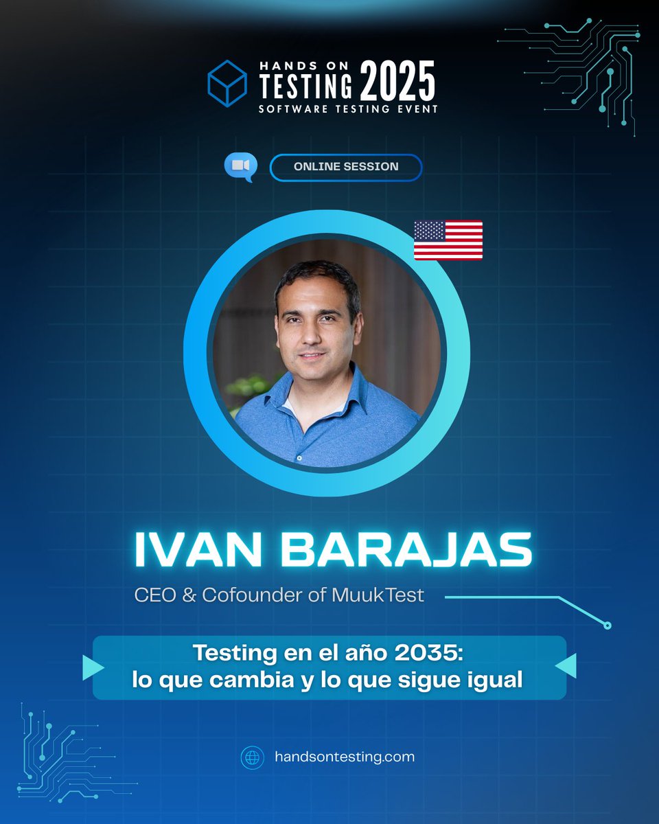 ¡Prepárate para el futuro! 🚀

<a href="/ibarajasvargas/">Ivan Barajas Vargas</a>, CEO de <a href="/MuukTest/">MuukTest</a>, nos presenta "Testing en el año 2035" 🔜

Iván explorará cómo la #IA y los #LLM transformarán la industria y cuáles son los principios de calidad que siempre prevalecerán.

Info. y registro: handsontesting.com