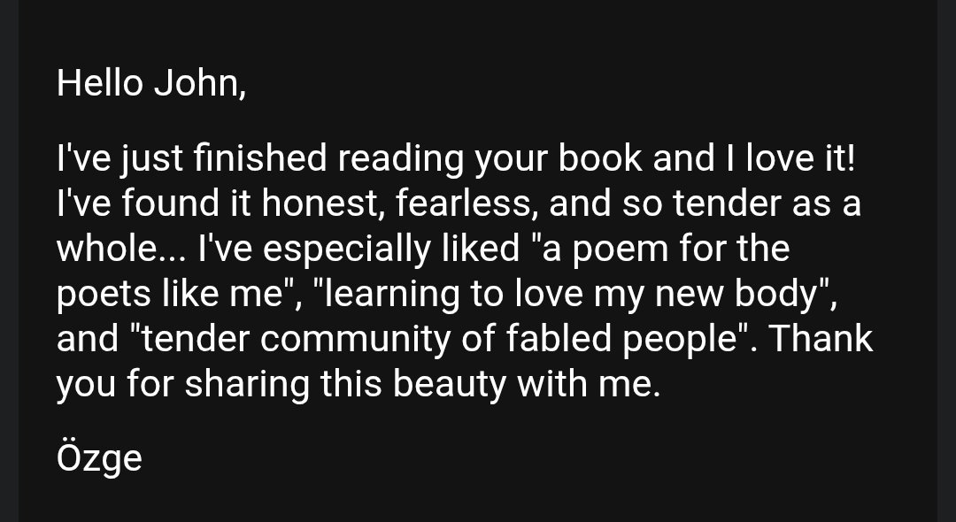 poet john compton (@poetjohncompton) on Twitter photo praise for my book "my husband holds my hand because i may drift away & be lost forever in the vortex of a crowded store" from <a href="/lenaozge/">รzge Lena</a>
<a href="/FlowerSongPress/">FlowerSong Press</a> praise for my book "my husband holds my hand because i may drift away & be lost forever in the vortex of a crowded store" from <a href="/lenaozge/">รzge Lena</a>
<a href="/FlowerSongPress/">FlowerSong Press</a>