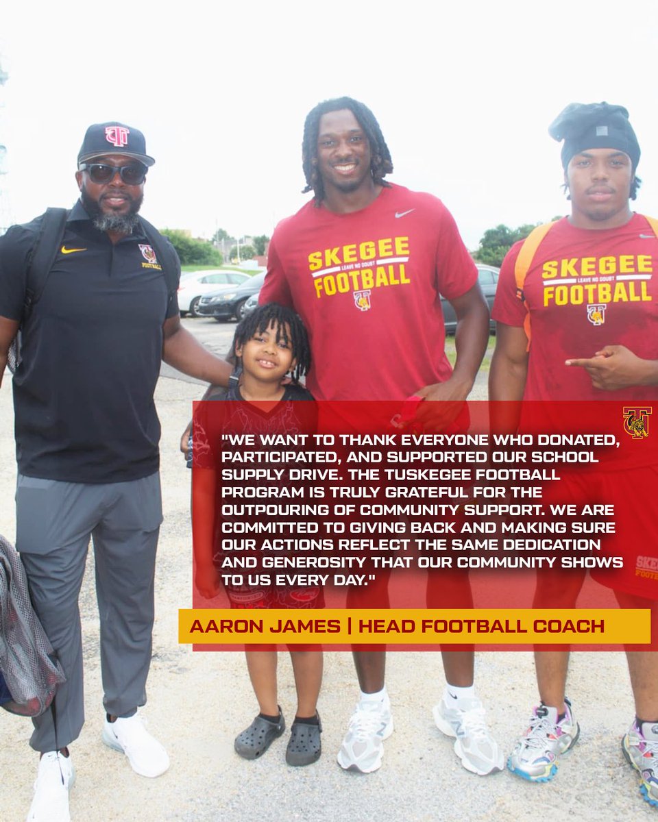 SkegeeFootball's tweet image. Tuskegee Football is grateful for everyone who donated, participated, and supported our School Supply Drive! Your commitment to our community inspire us every day.

#SkegeeFB l #MyTUAthletics l #CommunityService