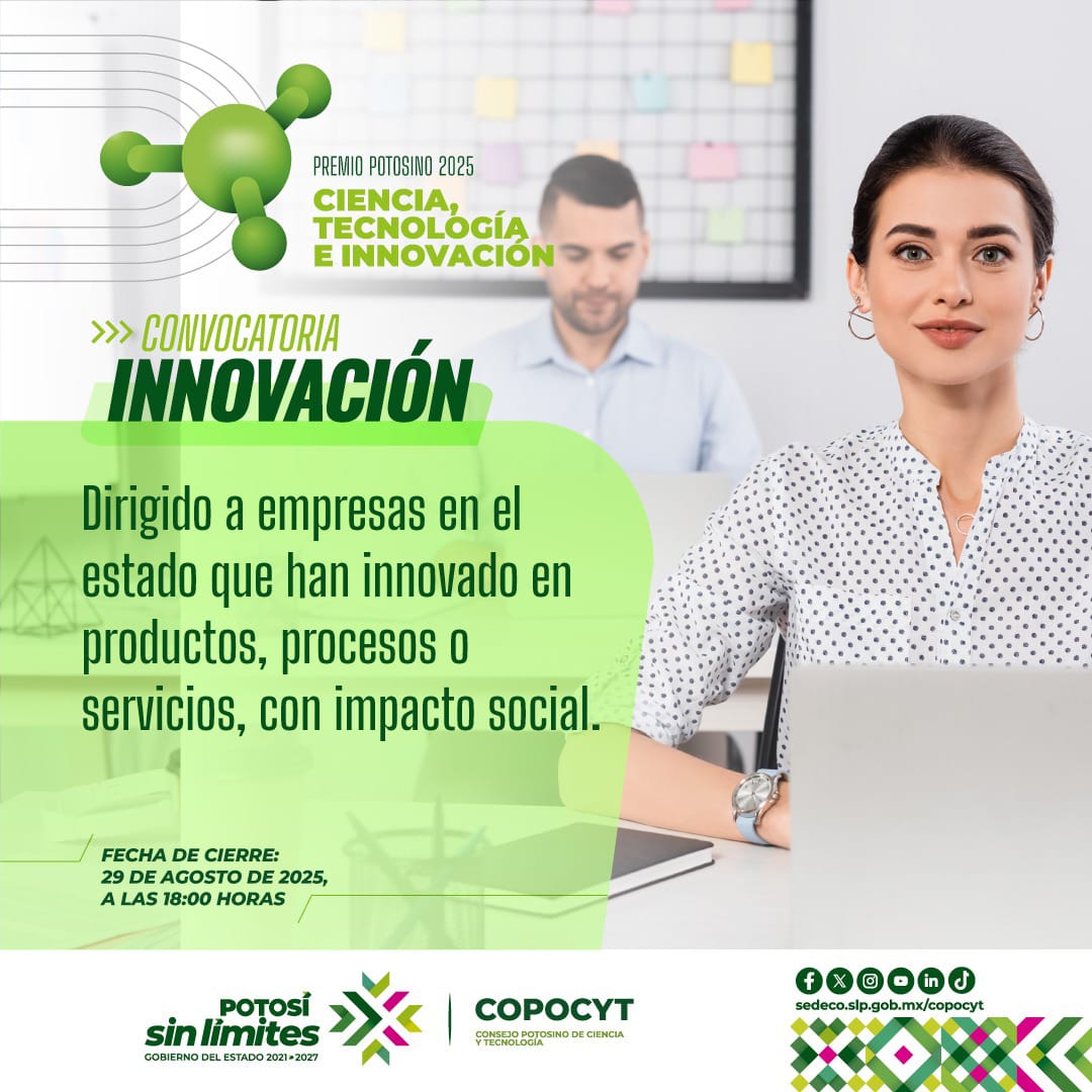 Convocatoria 2025 del Premio Potosino de Ciencia, Tecnología e Innovación. 

Fecha límite de postulación: 29 de agosto de 2025 16:00 hrs

Conoce todos los detalles en: sedeco.slp.gob.mx/copocyt/convoc…