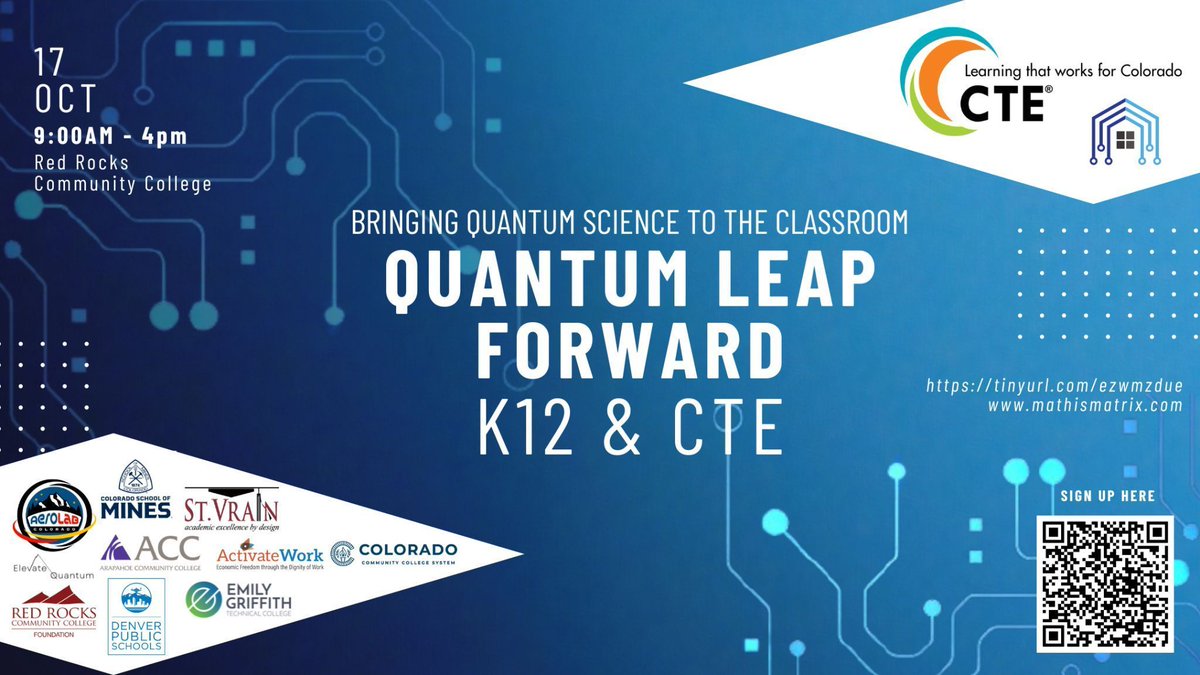 Join us to bring #Quantum to the classroom in October!  @RedRocksCommunityCollege will host Quantum Leap Forward K12 &amp; #CTE October 17th.  Space is limited, register with link below to secure your spot!
buff.ly/9iwaS8r