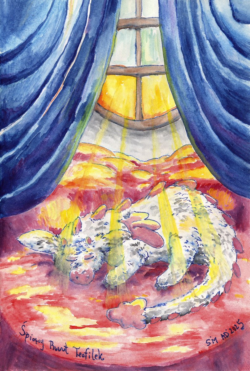 Virivishu's tweet image. The Silence Of SunLight
Teofilcia śpi
#cutedragon #fantasyart #fluffyfur #traditionalart #watercolorpainting #pendrawing #dragon #fantasycreature #lovely #happy #art #worldbuilding #illustrationart