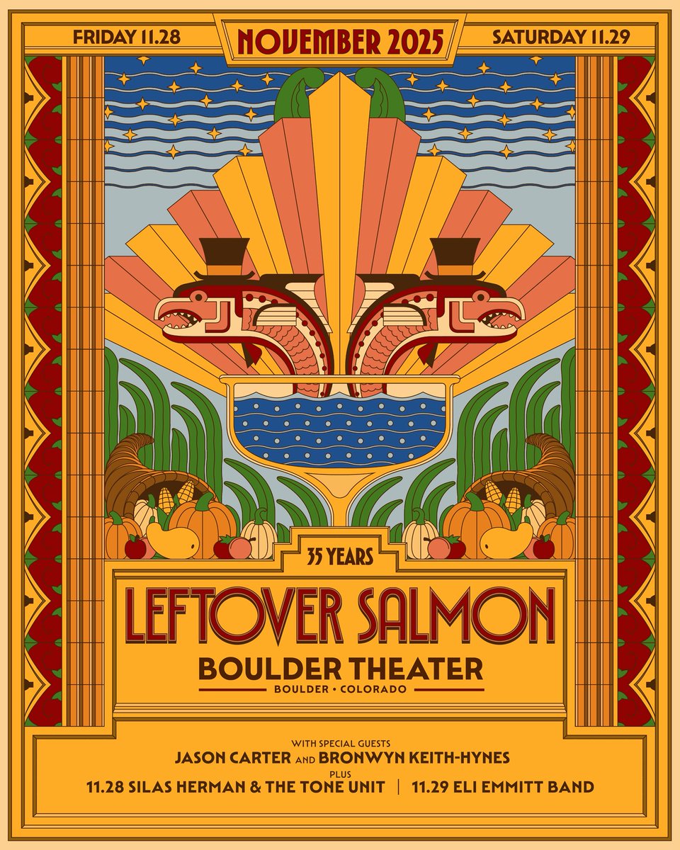 Leftover Salmon (@leftoversalmon) on Twitter photo 🍁 Our annual <a href="/BoulderTheater/">Boulder Theater</a> Thanksgiving tradition is back, and this time we're bringing the Salmon Eggs 🔴 Silas Herman & The Tone Unit will open Friday 11.28, and Eli Emmitt Band will kick it off on Saturday 11.29! LeftoverSalmon.com/tour 🍁 Our annual <a href="/BoulderTheater/">Boulder Theater</a> Thanksgiving tradition is back, and this time we're bringing the Salmon Eggs 🔴 Silas Herman & The Tone Unit will open Friday 11.28, and Eli Emmitt Band will kick it off on Saturday 11.29! LeftoverSalmon.com/tour