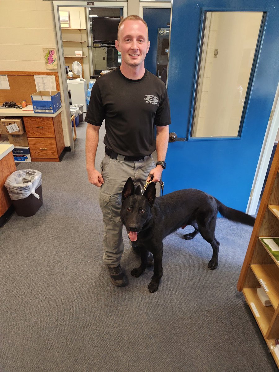 Lycoming Wrestling Alum and current K-9 Trooper Kyle Drick (‘18) and his K-9 companion, Collie, visited the office while on their break from working the Little League World Series