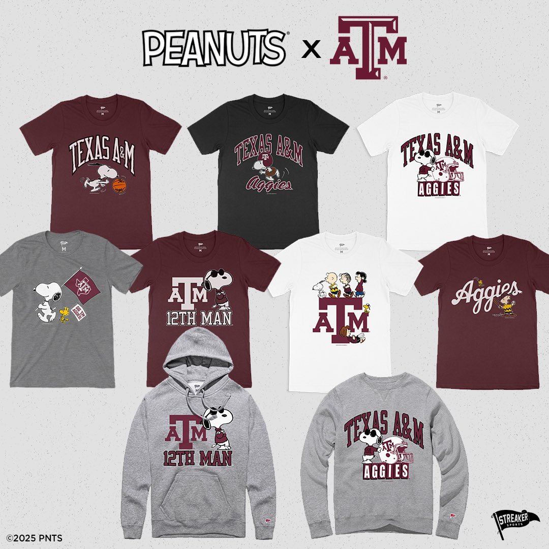 You can tell that this year is gonna be different for the Aggies because the <a href="/streakersports/">Streaker Sports</a> Texas A&amp;M X Peanuts collection doesn’t include Lucy pulling the football out from under Charlie Brown.

SHOP HERE: streakersports.com/collections/te…