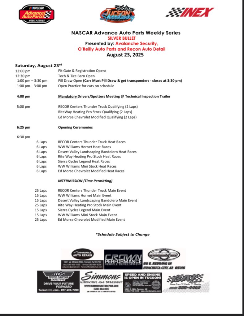 Silver Bullet Flyer + Race Schedule.