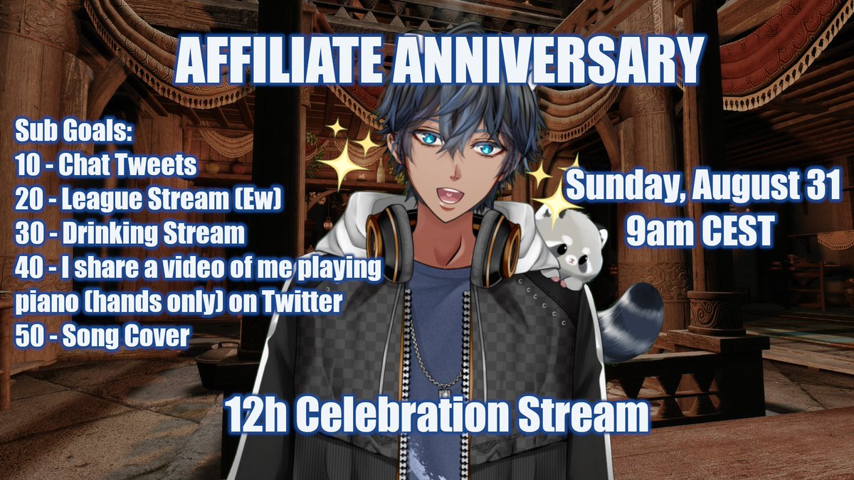 Little did I know that one year ago today would start me sticking to streaming actively. 
It has been a great experience so far and hope it'll continue being so for the year to come :)
I am doing a proper celebration stream next week! Hope to see you there💙

🕙 Aug 31st 9am CEST