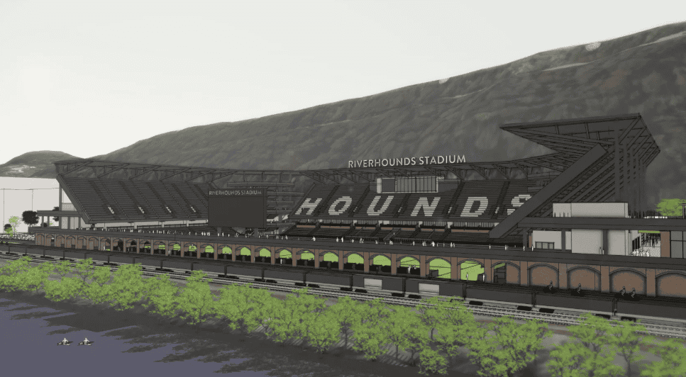 Pittsburgh Riverhounds are planning an expansion of their stadium to a capacity of 15,000, enabling them to meet US Soccer’s Pro League Standards for Division One sanctioning. Rendering below from Pittsburgh Riverhounds.
