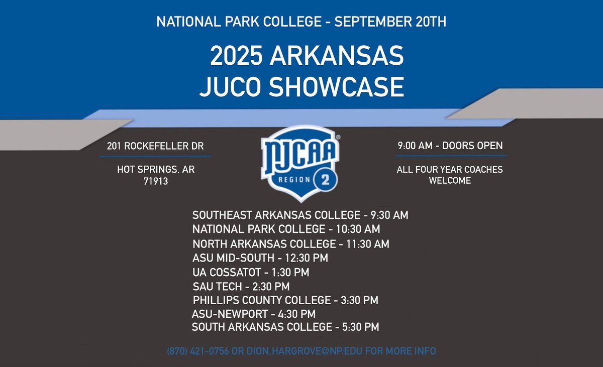 FOUR-YEAR COACHES - Join #NJCAARegion2 DII Men's Basketball for an Arkansas JUCO Basketball Showcase on September 20th in Hot Springs!!