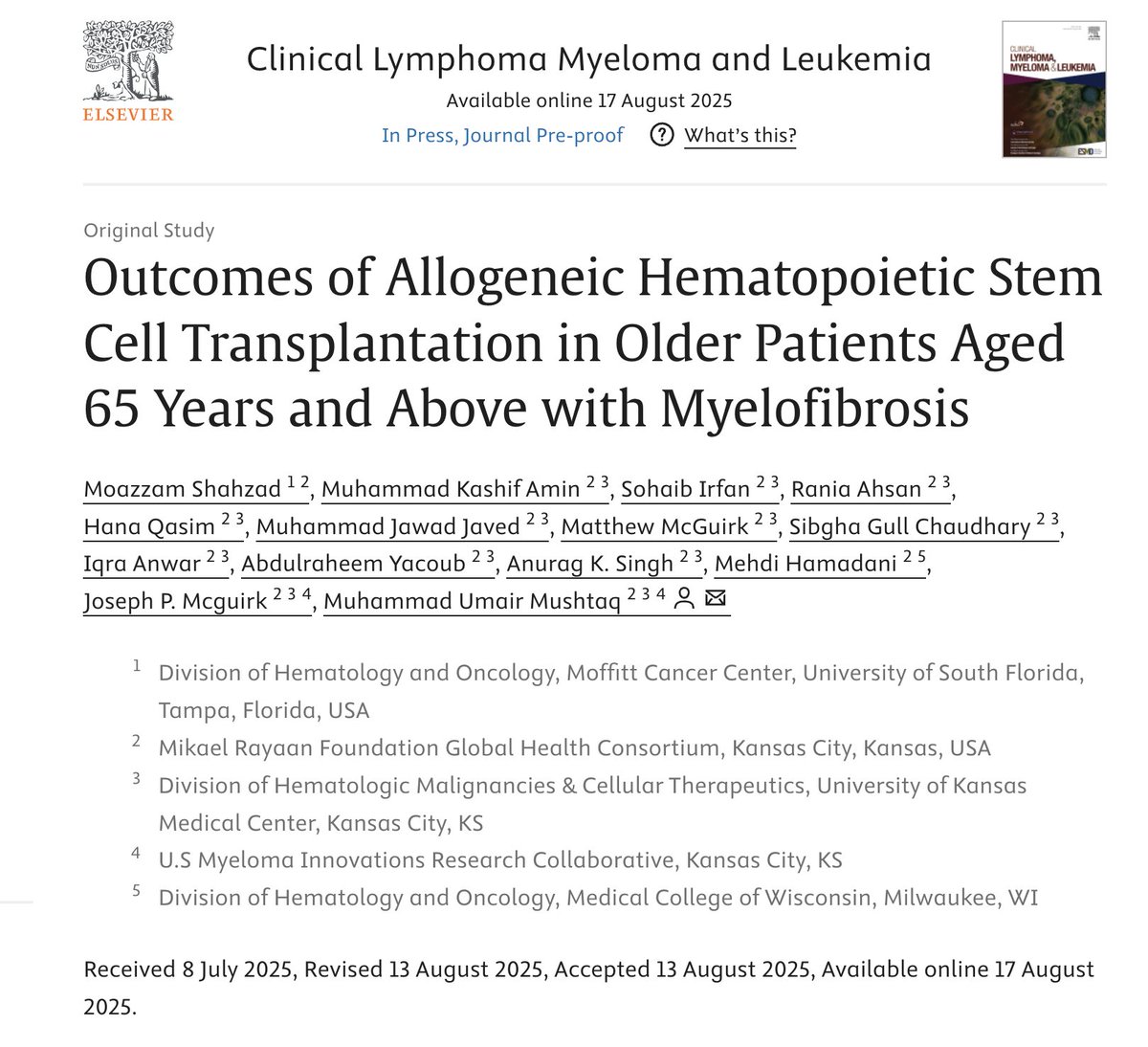 mumairmushtaq's tweet image. Outcomes of Allo-HCT in MF patients aged &amp;gt;65 years sciencedirect.com/science/articl… 
@mshahzadmd @KUcancercenter @mrf_org @USMIRCNEWS @oncodaily @aksinghmd @AYACOUB7 @MediHumdani